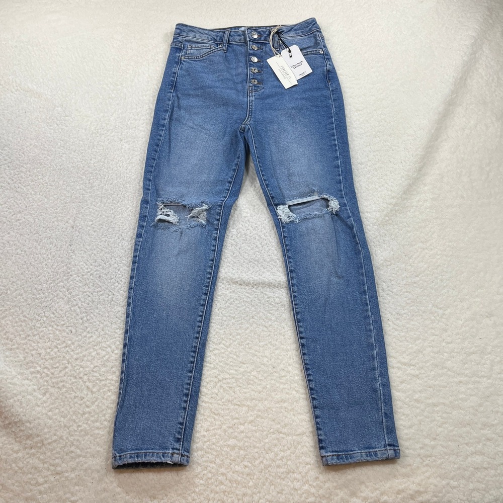 Forever 21 Jeans Women 28 Blue High Rise Skinny Distressed Button Fly Premium‎